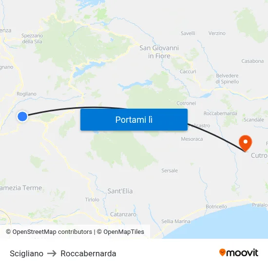 Scigliano to Roccabernarda map