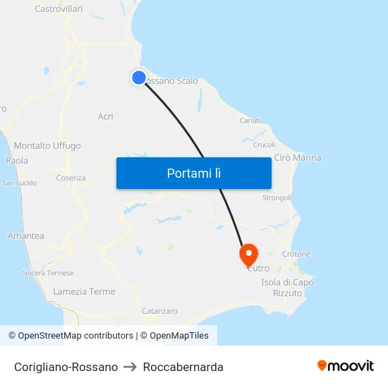 Corigliano-Rossano to Roccabernarda map