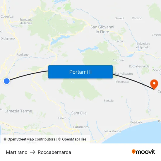 Martirano to Roccabernarda map