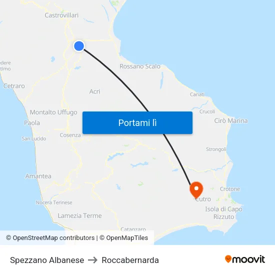 Spezzano Albanese to Roccabernarda map