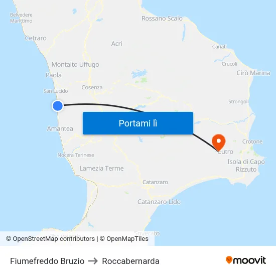Fiumefreddo Bruzio to Roccabernarda map