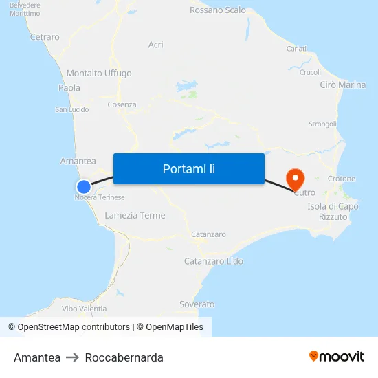 Amantea to Roccabernarda map