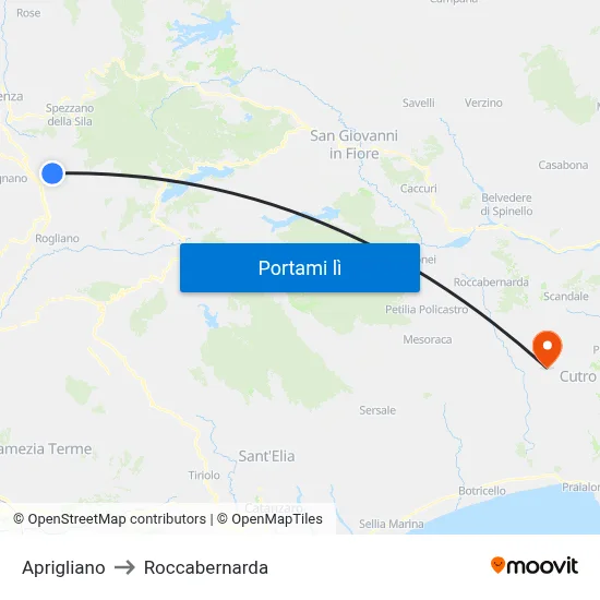 Aprigliano to Roccabernarda map