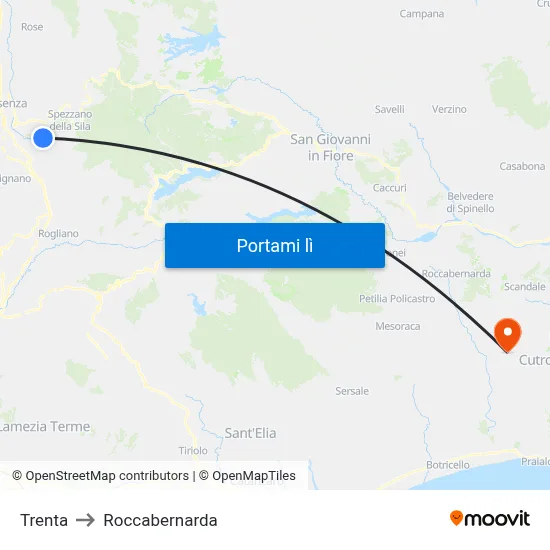 Trenta to Roccabernarda map