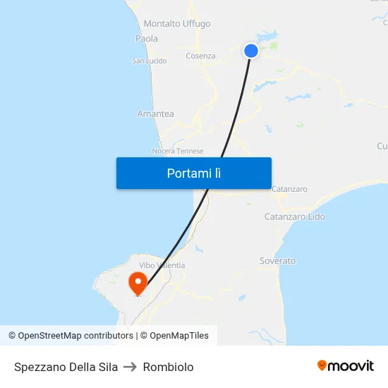 Spezzano Della Sila to Rombiolo map