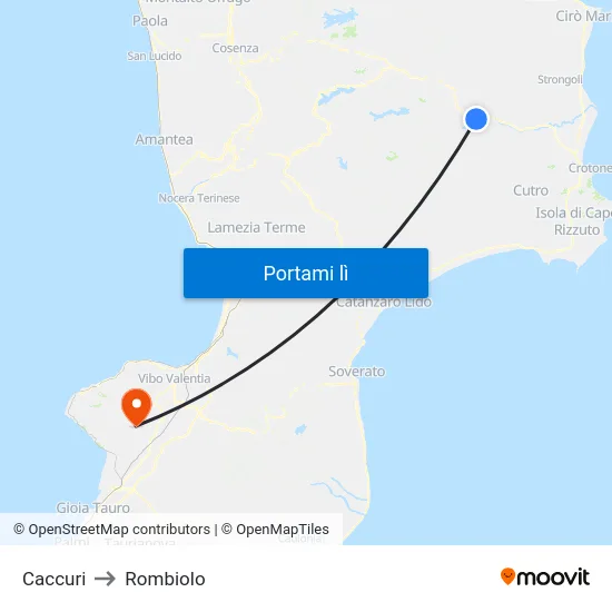 Caccuri to Rombiolo map