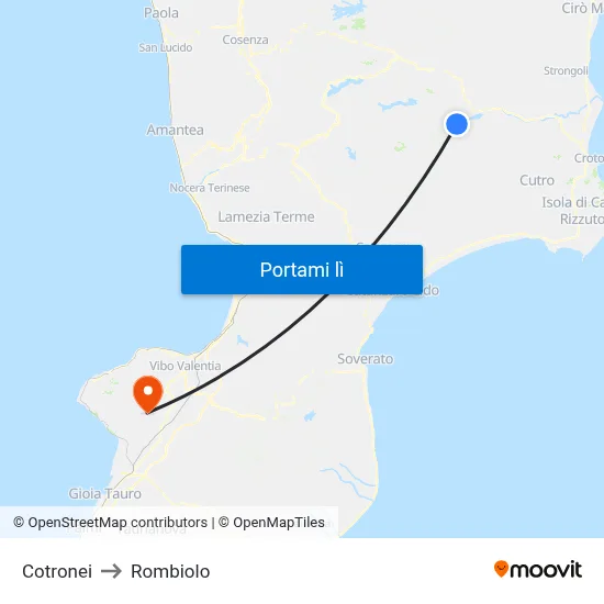 Cotronei to Rombiolo map