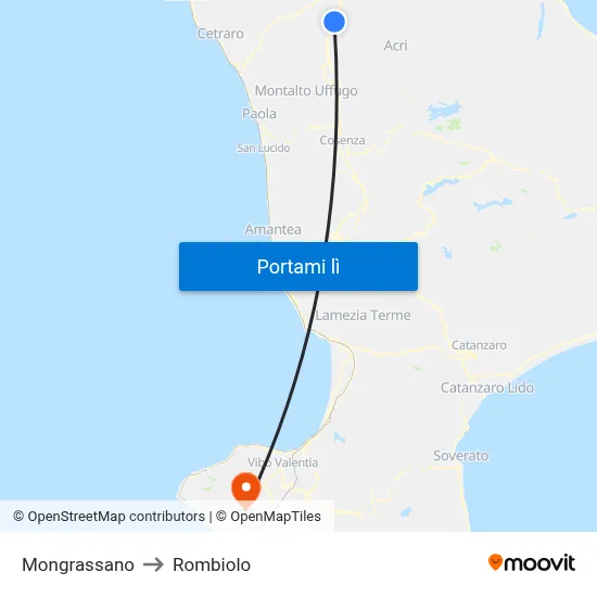 Mongrassano to Rombiolo map