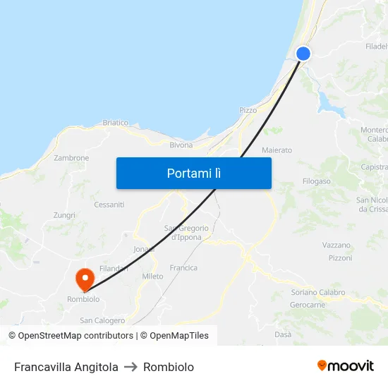 Francavilla Angitola to Rombiolo map