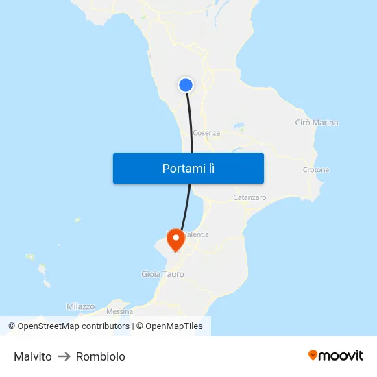 Malvito to Rombiolo map