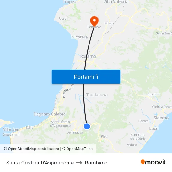 Santa Cristina D'Aspromonte to Rombiolo map