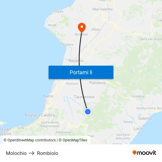 Molochio to Rombiolo map