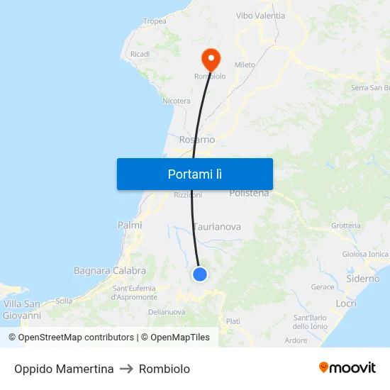 Oppido Mamertina to Rombiolo map
