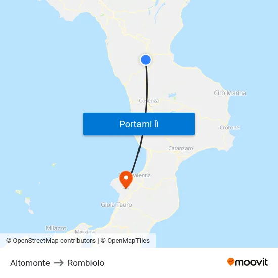 Altomonte to Rombiolo map