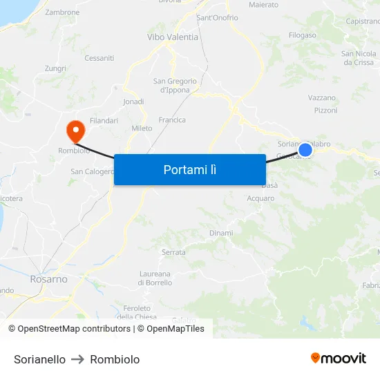 Sorianello to Rombiolo map