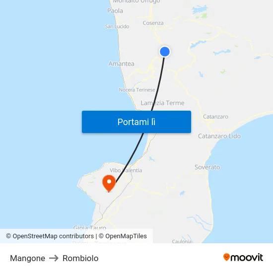 Mangone to Rombiolo map