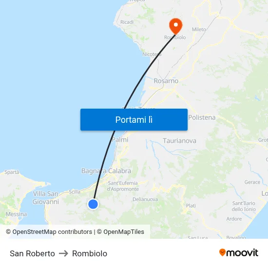 San Roberto to Rombiolo map