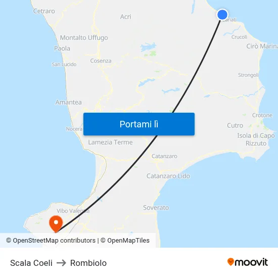 Scala Coeli to Rombiolo map