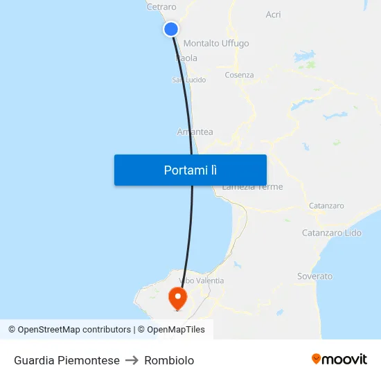 Guardia Piemontese to Rombiolo map