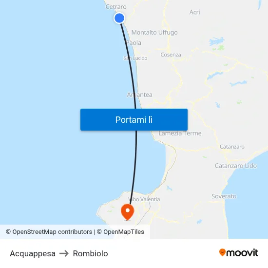 Acquappesa to Rombiolo map