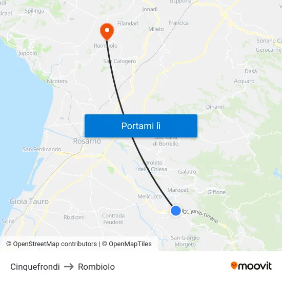 Cinquefrondi to Rombiolo map