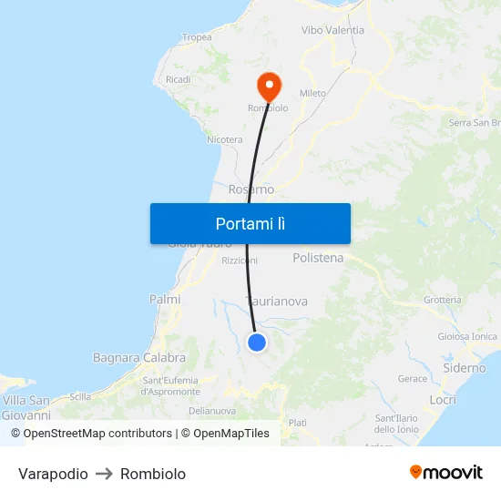 Varapodio to Rombiolo map