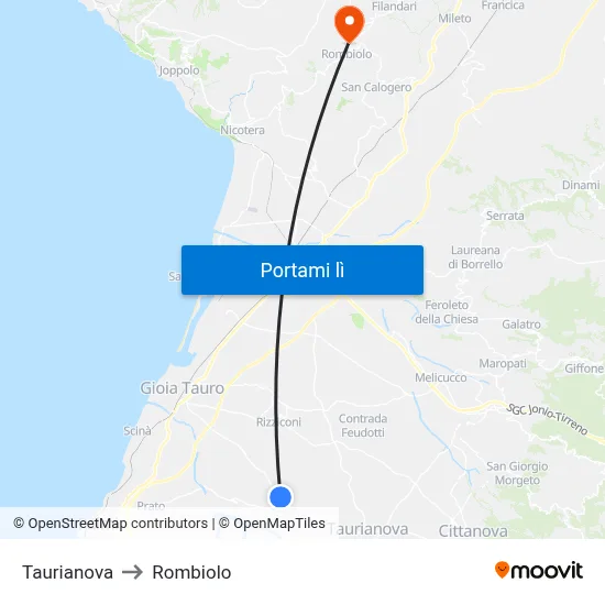 Taurianova to Rombiolo map