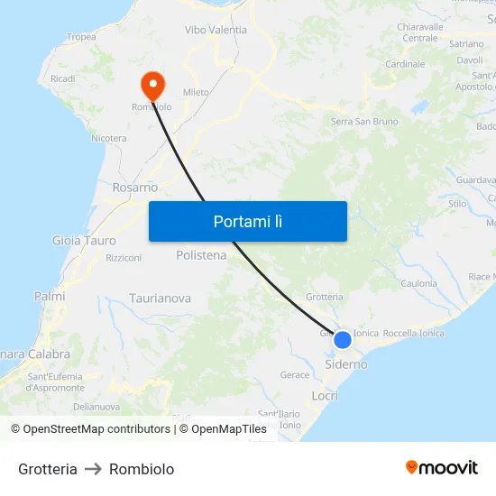 Grotteria to Rombiolo map