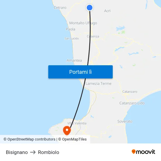 Bisignano to Rombiolo map