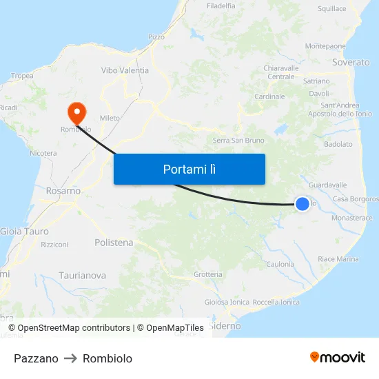 Pazzano to Rombiolo map