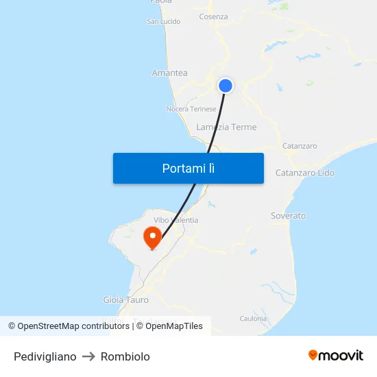 Pedivigliano to Rombiolo map