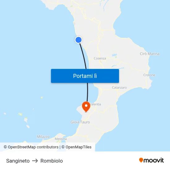 Sangineto to Rombiolo map