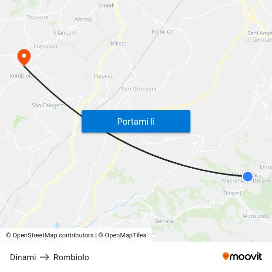 Dinami to Rombiolo map