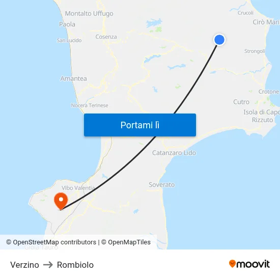 Verzino to Rombiolo map
