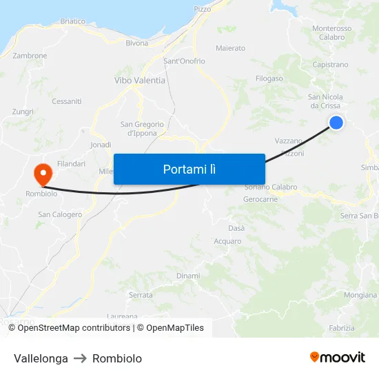 Vallelonga to Rombiolo map