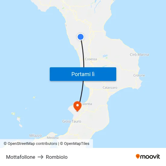 Mottafollone to Rombiolo map