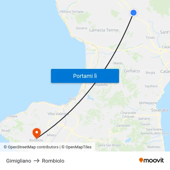 Gimigliano to Rombiolo map