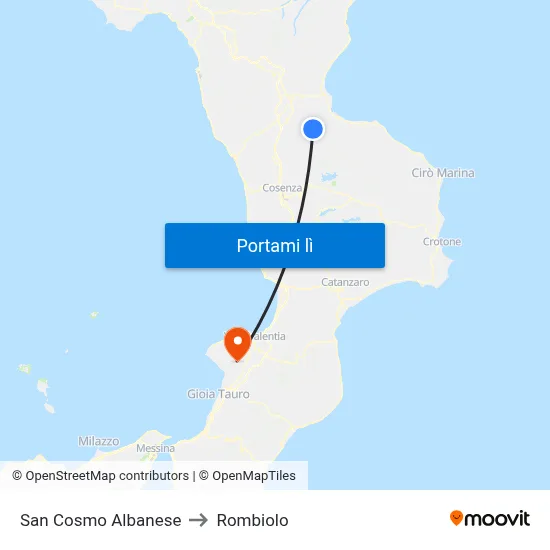 San Cosmo Albanese to Rombiolo map