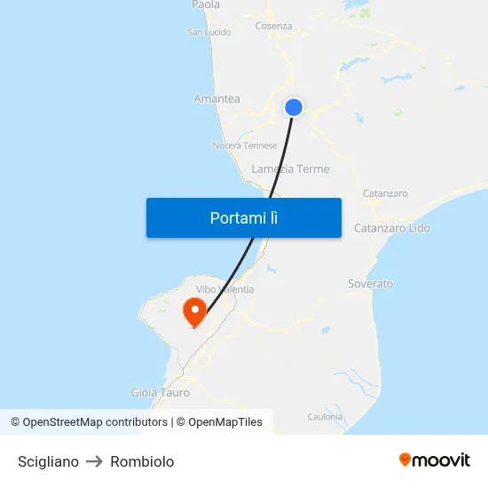 Scigliano to Rombiolo map
