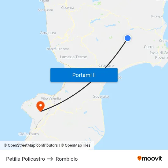 Petilia Policastro to Rombiolo map