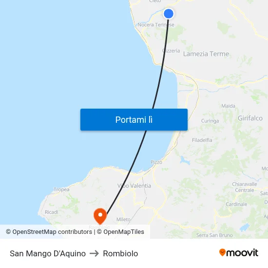 San Mango D'Aquino to Rombiolo map