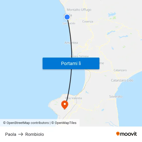 Paola to Rombiolo map