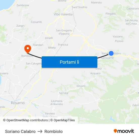 Soriano Calabro to Rombiolo map