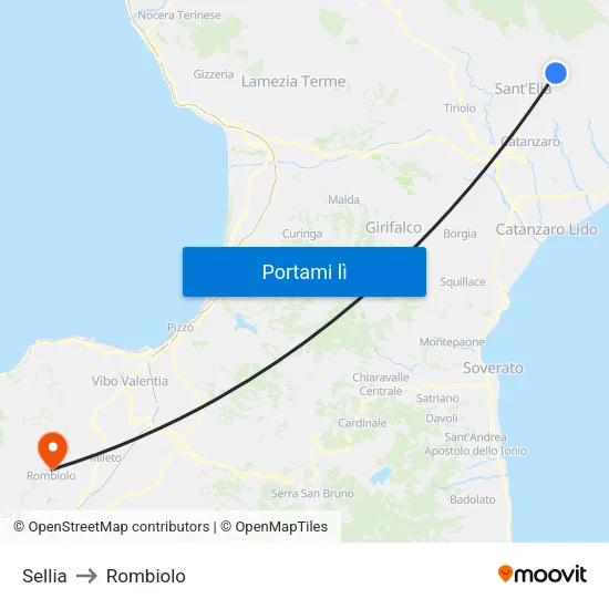 Sellia to Rombiolo map