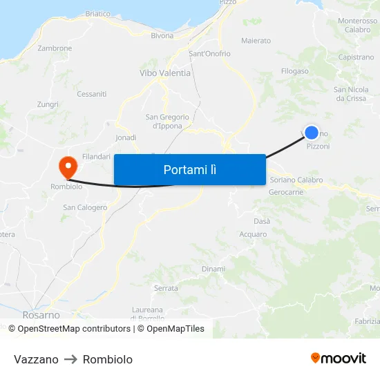 Vazzano to Rombiolo map