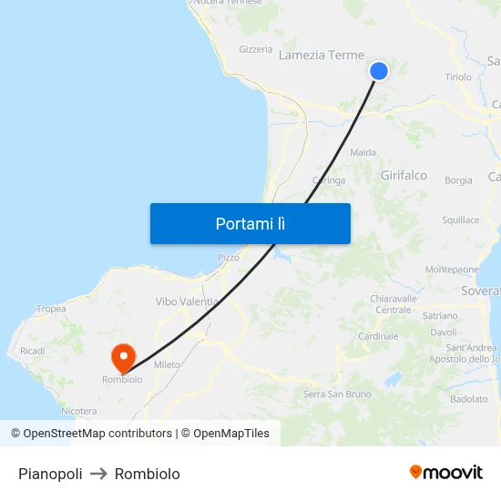 Pianopoli to Rombiolo map