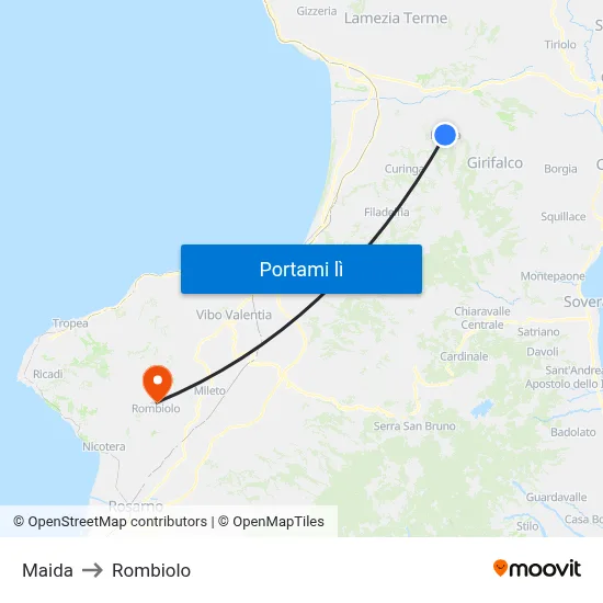 Maida to Rombiolo map