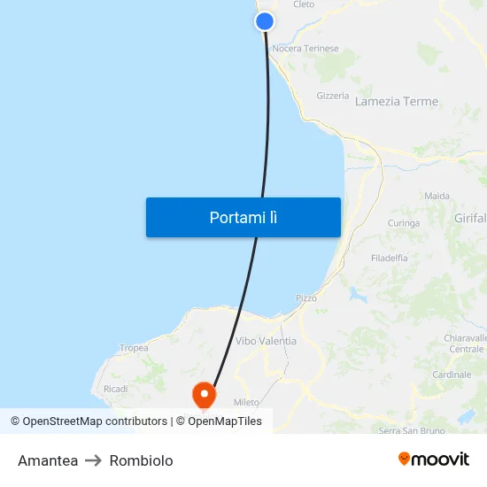 Amantea to Rombiolo map