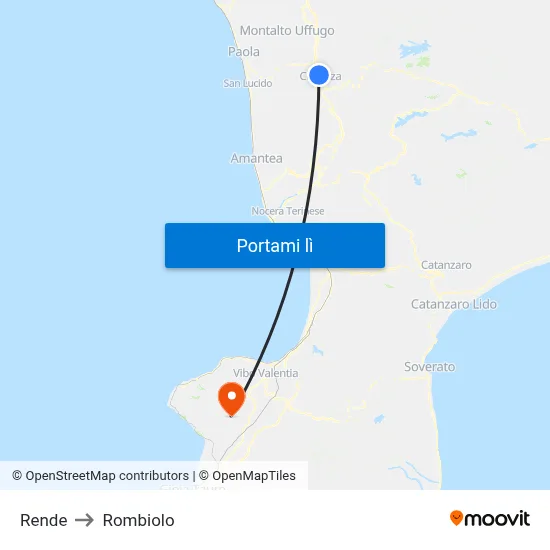 Rende to Rombiolo map