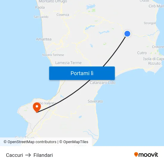 Caccuri to Filandari map